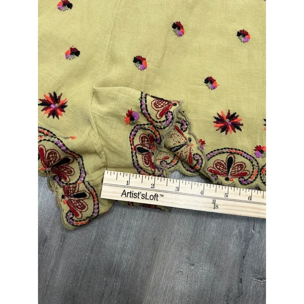 Free People Womens Green Sleeveless Margarita Embroidered Romper Jumpsuit Size 2